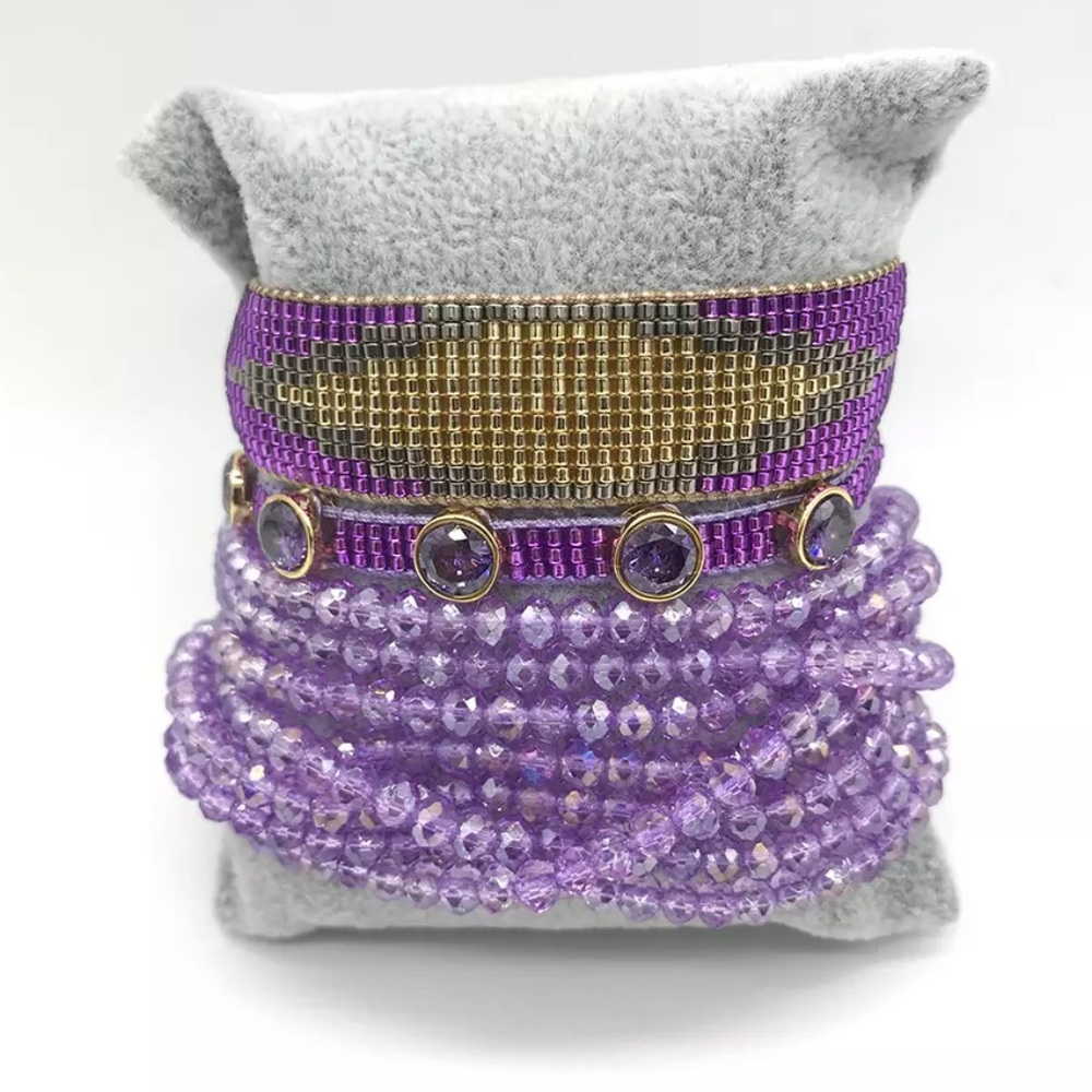 Purple and Gold Miyuki Seed Beaded Bracelet